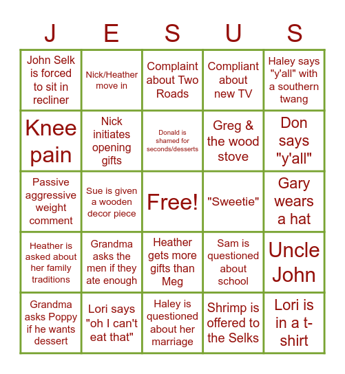 Christmas Eve Bingo Card