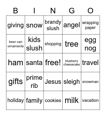 Jacobson's Family Bingo Card