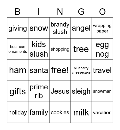 Jacobson's Family Bingo Card