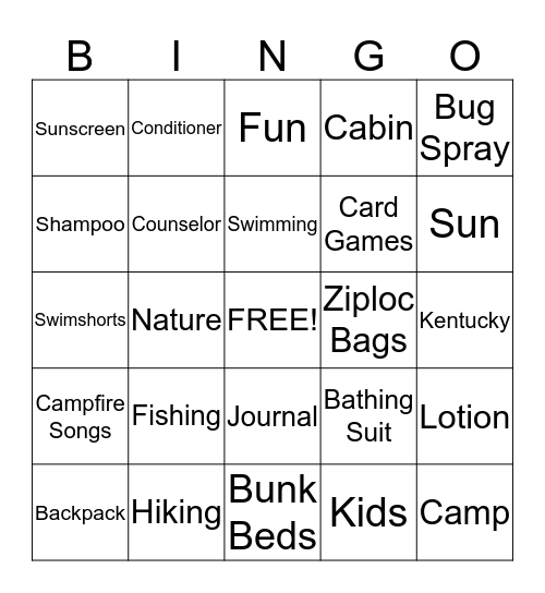 Camp Freedom Bingo Card