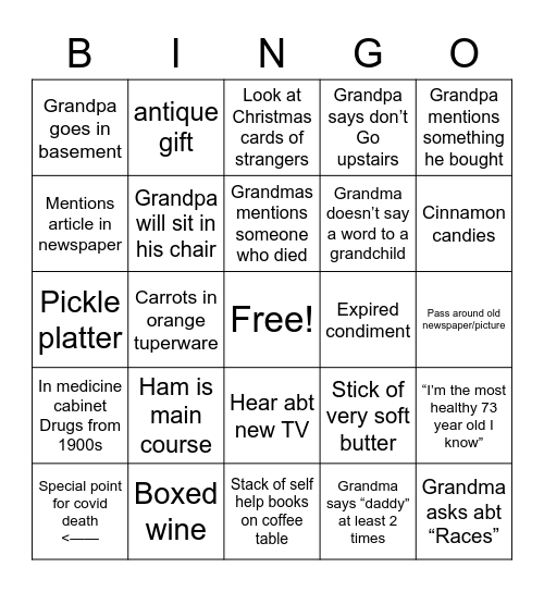 x-mas eve bingo lol Bingo Card