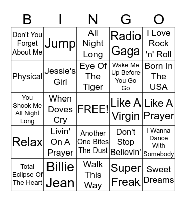 80's Classics Bingo Card