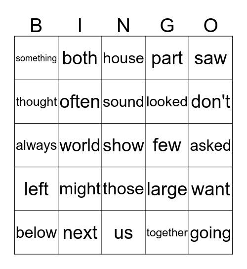 Grade 2, Level 4 Sight Word Bingo Card