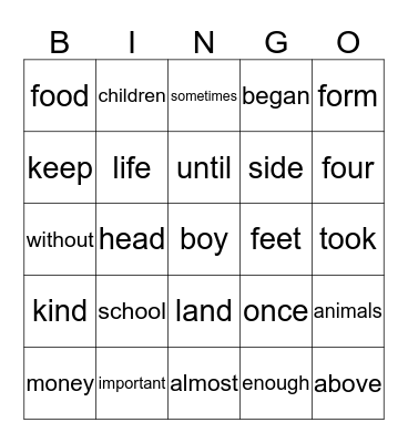 Grade 3, Level 1 Sight Word Bingo Card
