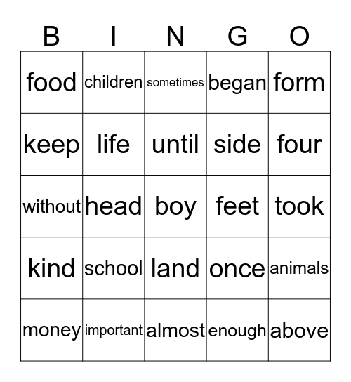 Grade 3, Level 1 Sight Word Bingo Card