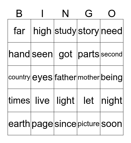 Grade 3, Level 2 Sight Word Bingo Card