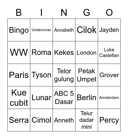 Untitled Bingo Card