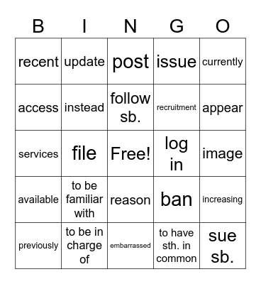 International Express unit 1 Bingo Card