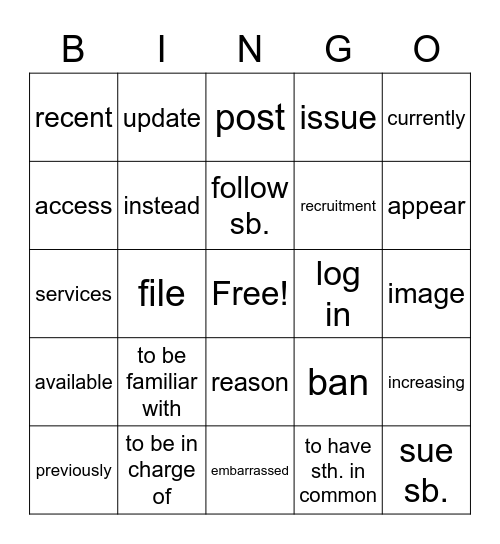 International Express unit 1 Bingo Card