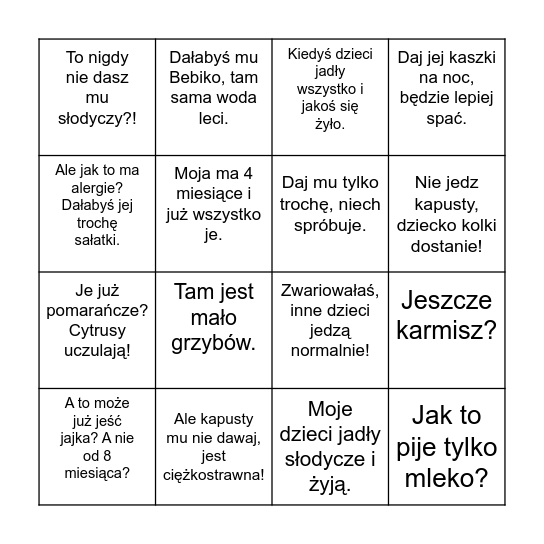 Wigilijne Bingo dla rodziców Bingo Card