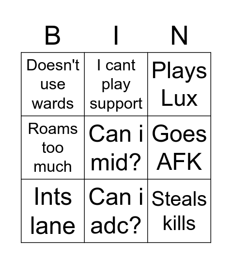 Support Bingo Card