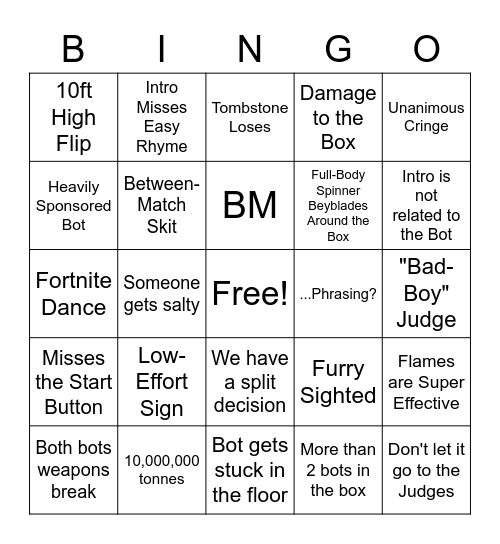 Battle Bots Bingo Card