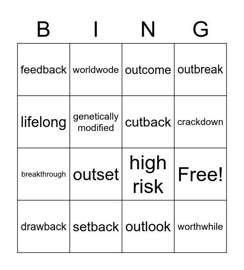 Compound nouns and adjectives Bingo Card