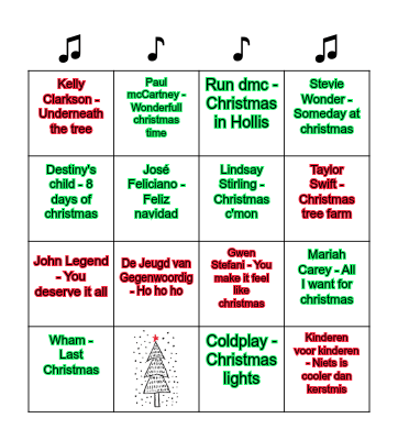 Kerstliedjes Bingo ♫♫♪♫♪♪♪♫ Bingo Card