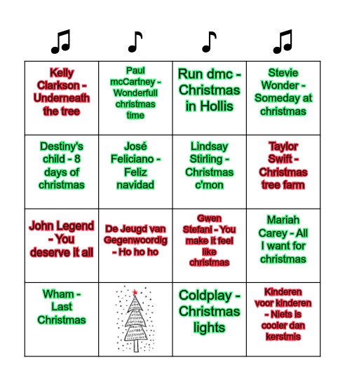 Kerstliedjes Bingo ♫♫♪♫♪♪♪♫ Bingo Card