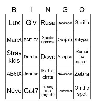 Bingo w/ kak Nyanya Bingo Card