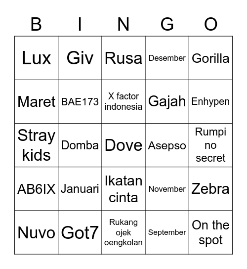 Bingo w/ kak Nyanya Bingo Card
