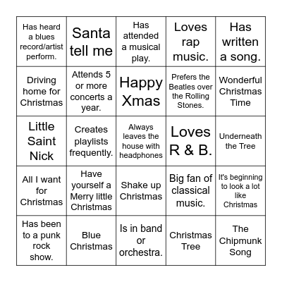 Christmas Music BINGO Card