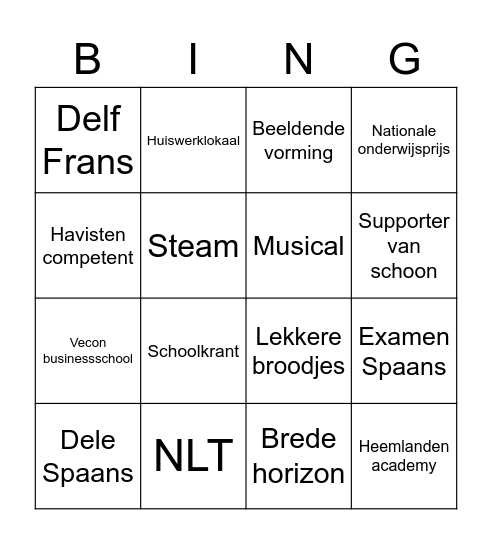 College de Heemlanden Bingo Card