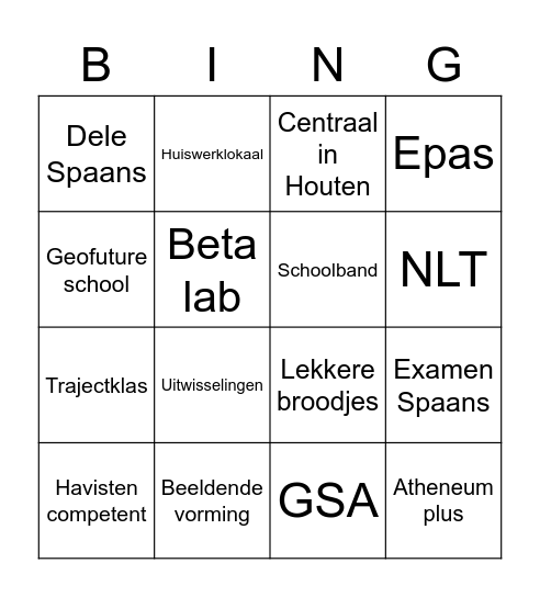 College de Heemlanden Bingo Card