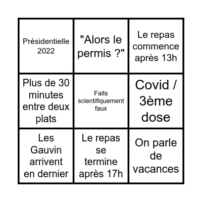 Repas de Noël Bingo Card