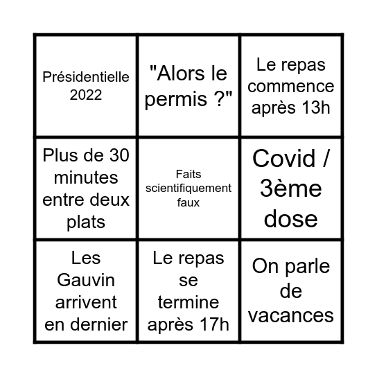 Repas de Noël Bingo Card