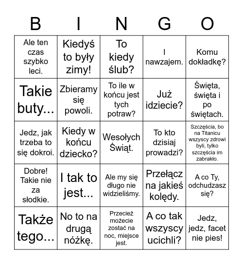 Świąteczne Bingo :) Bingo Card