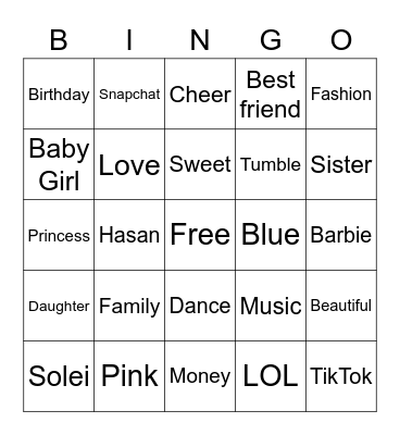 All about Solei Bingo Card