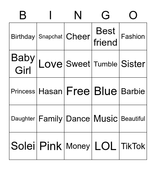 All about Solei Bingo Card