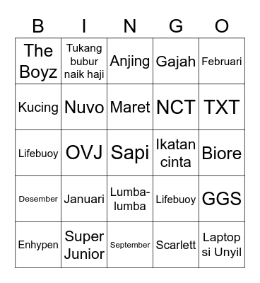 Bingo with teh Nyanya! Bingo Card