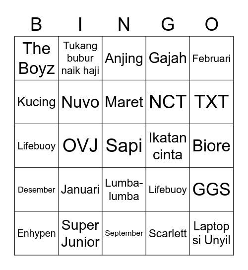 Bingo with teh Nyanya! Bingo Card