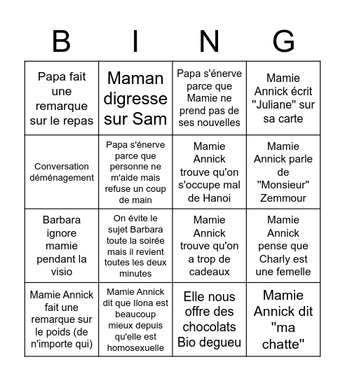 Soirée Noël Bingo Card