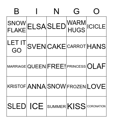 FROZEN Bingo Card