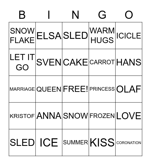 FROZEN Bingo Card