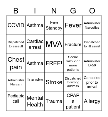 A Shift Bingo Card
