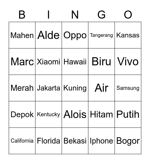 Ken Bingo Card