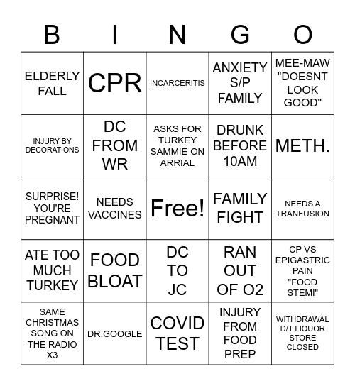 MERRY CHRISTMAS IN THE ER Bingo Card