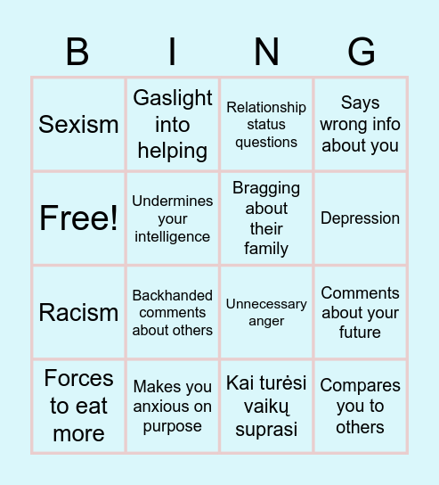 Toxic Christmas Bingo Card