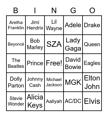 Music Bingo Card