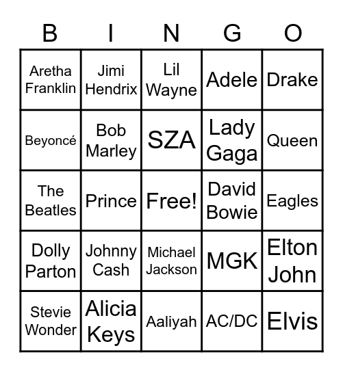 Music Bingo Card