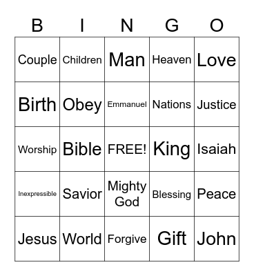 Sermon Bingo.  (To be done only during the sermon) Bingo Card