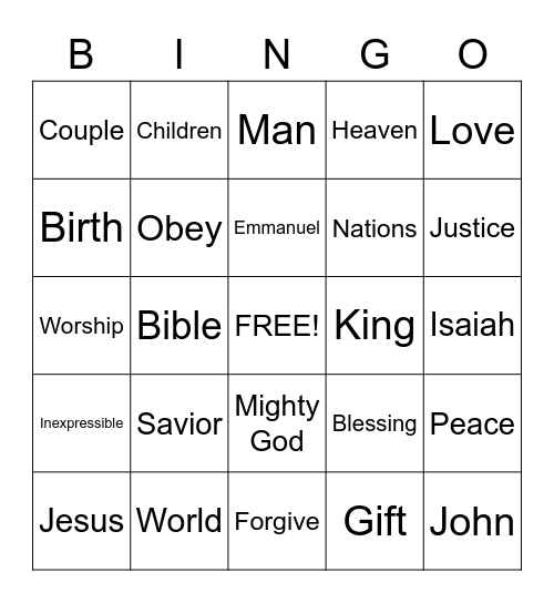 Sermon Bingo.  (To be done only during the sermon) Bingo Card