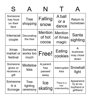 Hallmark Christmas Movie Bingo Card