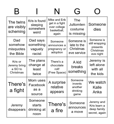 Nolen Family Bingo Card