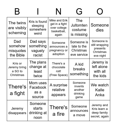 Nolen Family Bingo Card