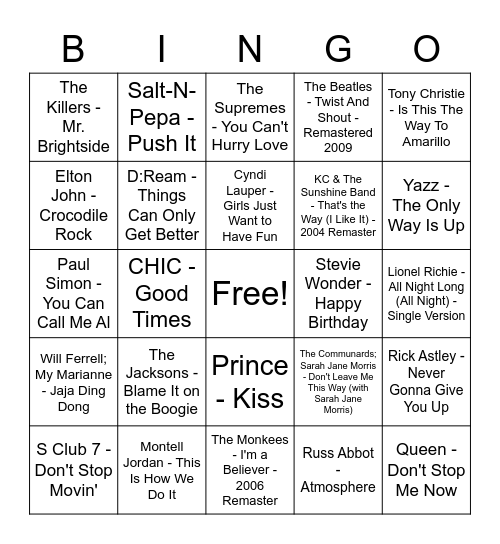 Party Time Woooo Yeah Woooo WOOooo Bingo Card