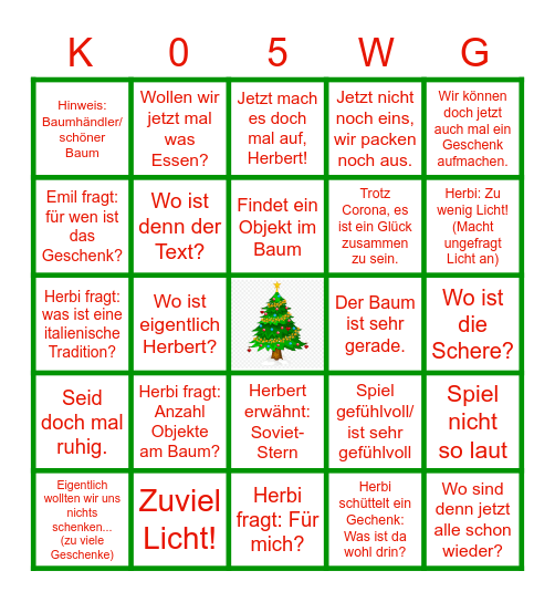 Ko5 Weihnachts-Bingo Card