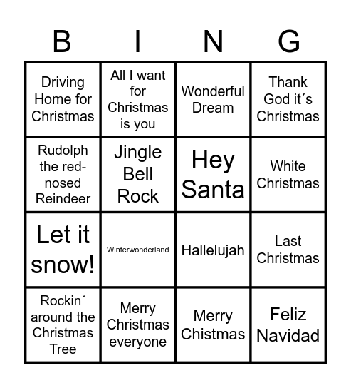 Christmas Songs Bingo Card