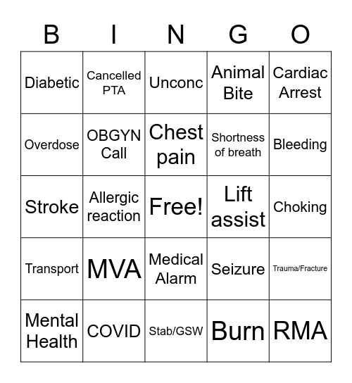 Christmas EMS Day Shift Bingo Card