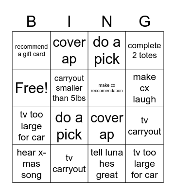 Warehouse Christmas eve Bingo Card
